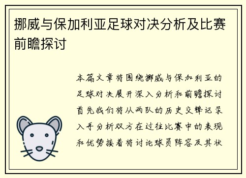 挪威与保加利亚足球对决分析及比赛前瞻探讨