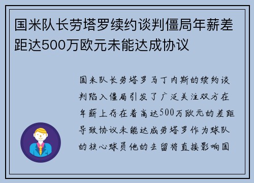 国米队长劳塔罗续约谈判僵局年薪差距达500万欧元未能达成协议