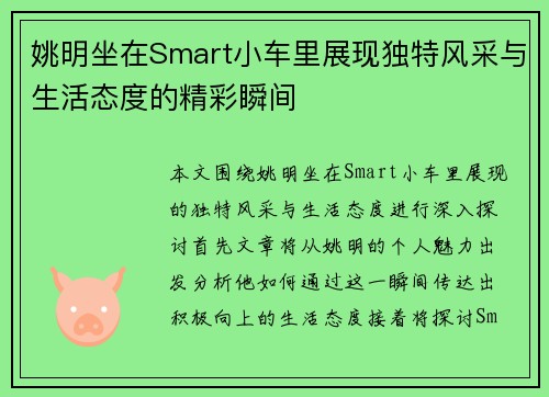 姚明坐在Smart小车里展现独特风采与生活态度的精彩瞬间