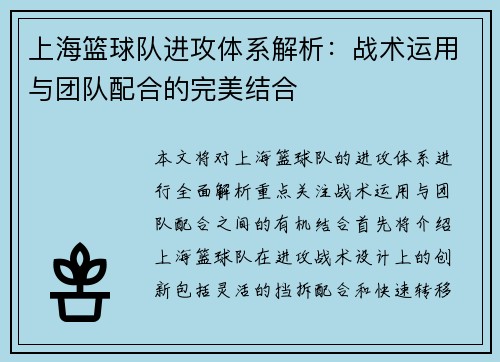 上海篮球队进攻体系解析：战术运用与团队配合的完美结合